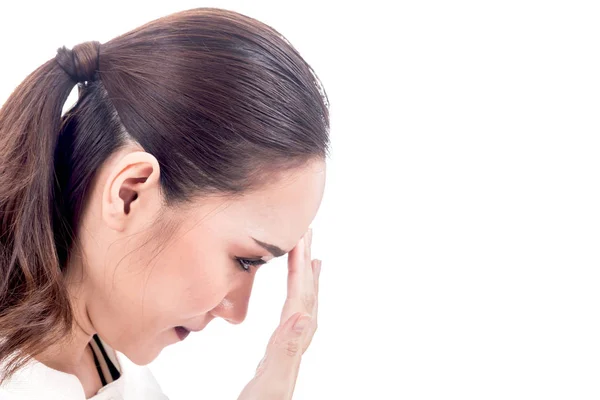 Dolor Cabeza Cabeza Mujer Aislada Sobre Fondo Blanco — Foto de Stock