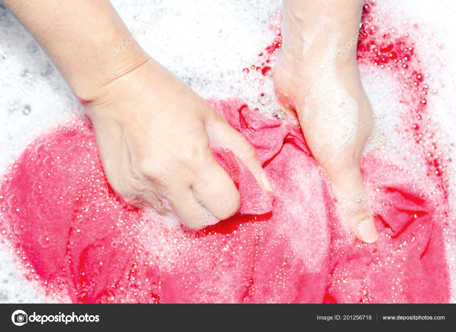 Woman Washing Clothes Hand Detergent Plastic Bowl — Stock Photo