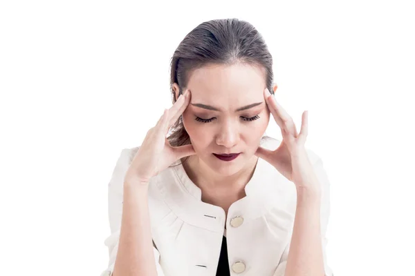 Dolor Cabeza Cabeza Mujer Aislada Sobre Fondo Blanco — Foto de Stock