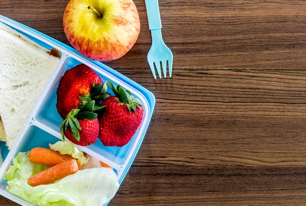 Almuerzo Con Verduras Rebanada Pan Para Almuerzo Escolar Saludable Mesa — Foto de Stock