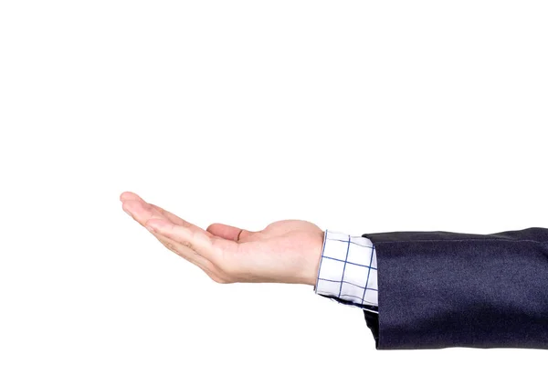 Businessman Open Empty Palm Hand Gesture Isolated Whith Background — Stock Photo, Image