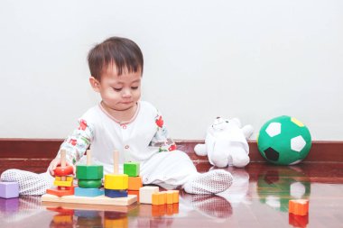 Tahta bloklarla oynama erkek bebek