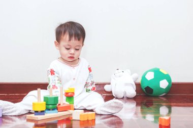 Tahta bloklarla oynama erkek bebek