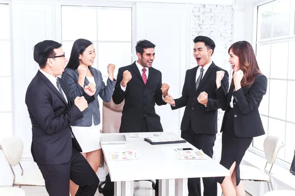 Successful Business Team Celebrating Arms — Stock Photo, Image