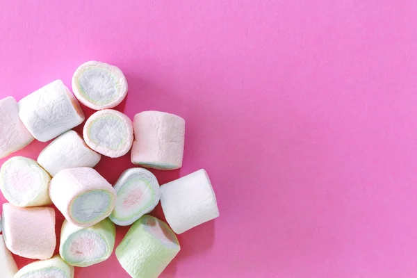 Marshmallow Růžové Pozadí Kopií Prostor — Stock fotografie