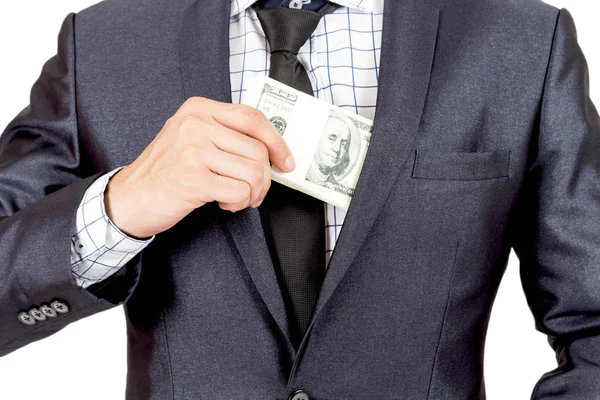 Επιχειρηματίας Βάζοντας Δολάριο Χαρτονομισμάτων Στην Τσέπη — Φωτογραφία Αρχείου