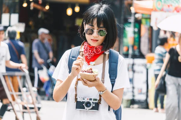 Asiatische Frau Touristische Reise Jatujak Markt Bangkok Thailand — Stockfoto