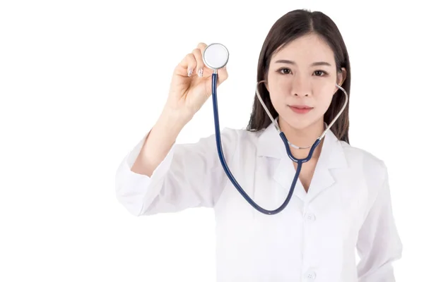 Portrait Médecin Femme Médicale Isolé Sur Fond Blanc — Photo