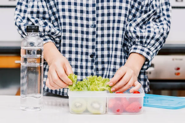 Mother Making Healthy School Lunch Box Her Children — Stock Photo, Image