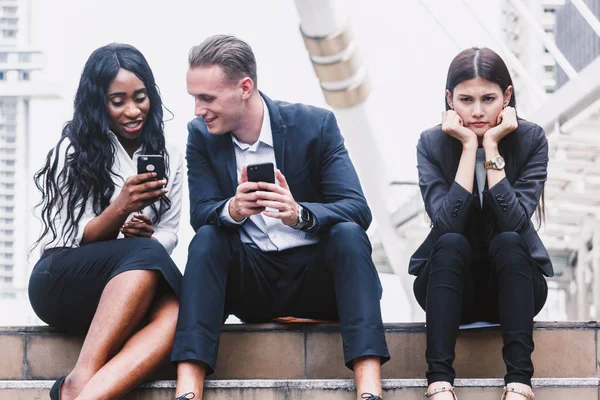 Two Business People Use Technology Together Smartphone — Stock Photo, Image