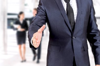 Karşılıklı iş arka plan Grup üzerinde sunan iş adamı