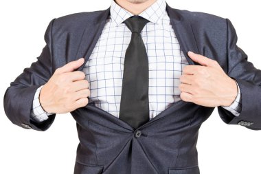Beyaz arka plan üzerinde izole iş adamı süper kahraman
