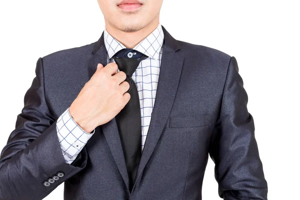 白い背景に分離された黒のスーツを持ったビジネスマン — ストック写真
