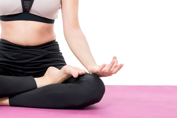 Mujer Practicando Yoga Aislada Sobre Fondo Blanco — Foto de Stock