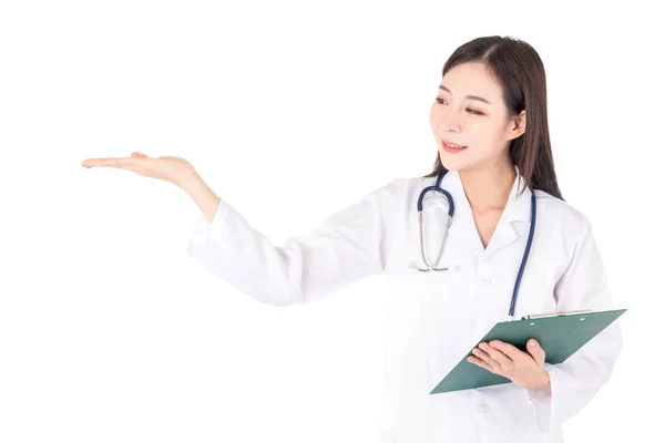 Retrato Médico Mujer Aislado Sobre Fondo Blanco — Foto de Stock