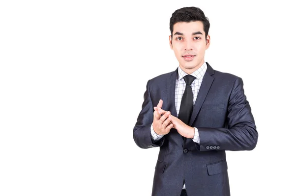 Gesture Businessman Clapping Hands Isolated White Background — Stock Photo, Image