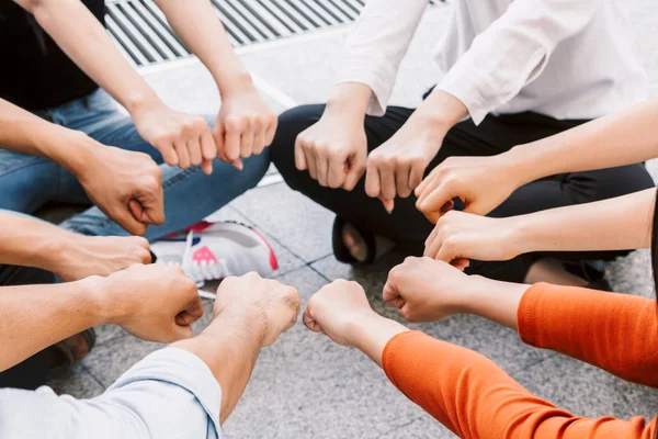 Group Team Work People Giving Fist Bump Together Friendship Concept — Stock Photo, Image