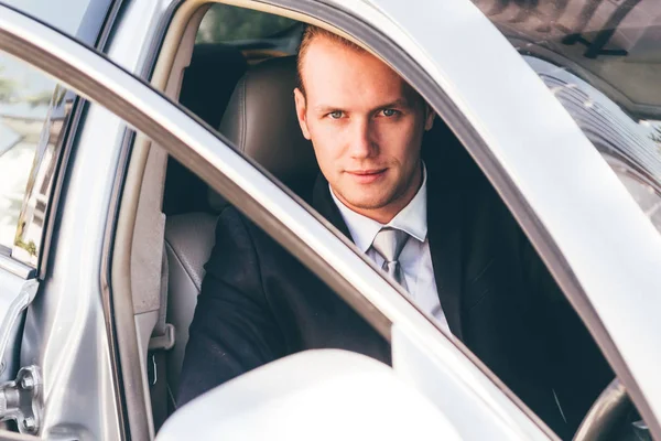 Handsome Businessman Suit Car — Stock Photo, Image