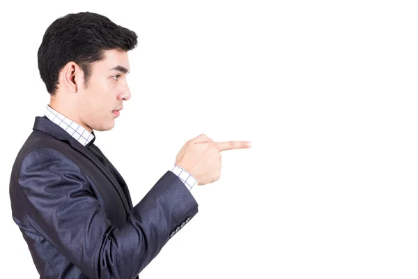 Businessman Pointing Empty Copy Space Isolated White Background — Stock Photo, Image