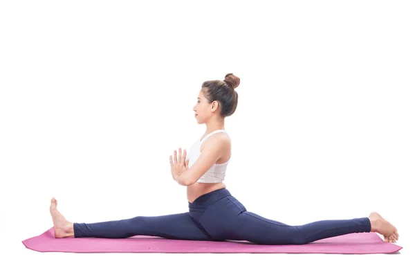 Pratik Yoga Beyaz Zemin Üzerine Izole Kadın — Stok fotoğraf