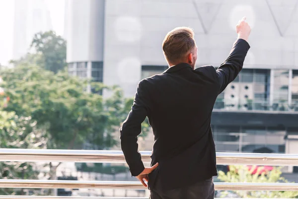 Portrait Handsome Man Black Suit Standing Outdoors — Stock Photo, Image