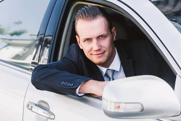 Handsome Businessman Suit Car — Stock Photo, Image