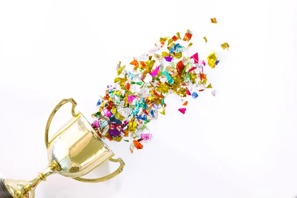 Successful Golden Trophy Colorful Paper White Background Successful Concept — Stock Photo, Image