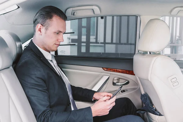 Businessman Use Smartphone Car — Stock Photo, Image