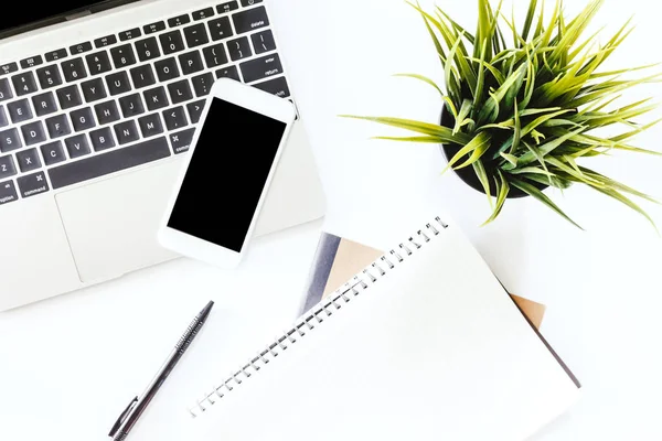 Top View Laptop Smartphone Blank Screens White Office Desk Table — Stock Photo, Image