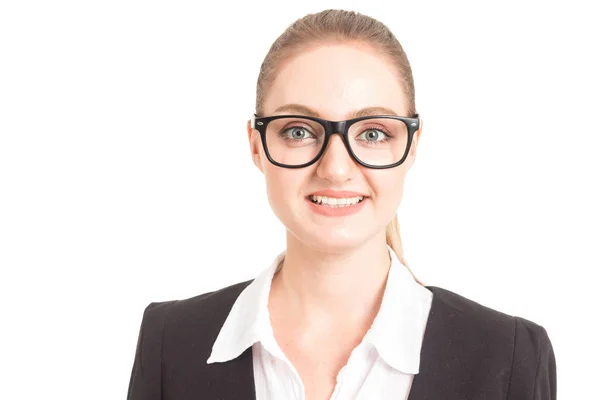 Retrato Mujer Negocios Sonriente Aislada Sobre Fondo Blanco — Foto de Stock