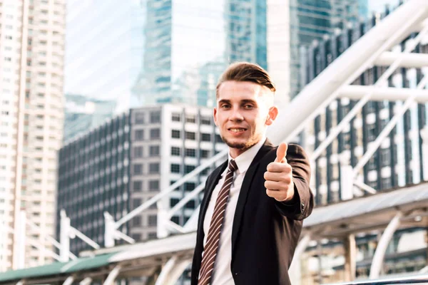 Portrait Handsome Man Black Suit Standing Outdoors — Stock Photo, Image