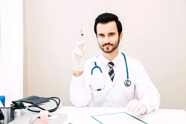 Médico Estetoscopio Trabajando Con Computadora Portátil Hospital Healthcare Medicina — Foto de Stock