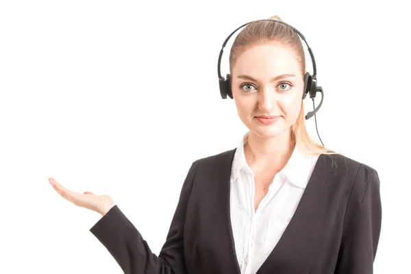 Belos Serviços Apoio Cliente Empresária Trabalhando Com Fone Ouvido Isolado — Fotografia de Stock