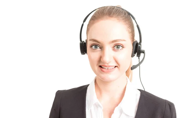 Hermosa Mujer Negocios Servicios Atención Cliente Que Trabajan Con Auriculares — Foto de Stock