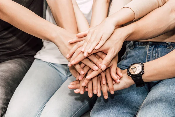 Successful of group of friends stack of hands together.Friendship teamwork concept