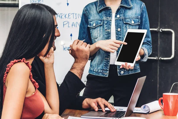 Group Casual Business Discussing Working Laptop Computer Creative Business People — Stock Photo, Image