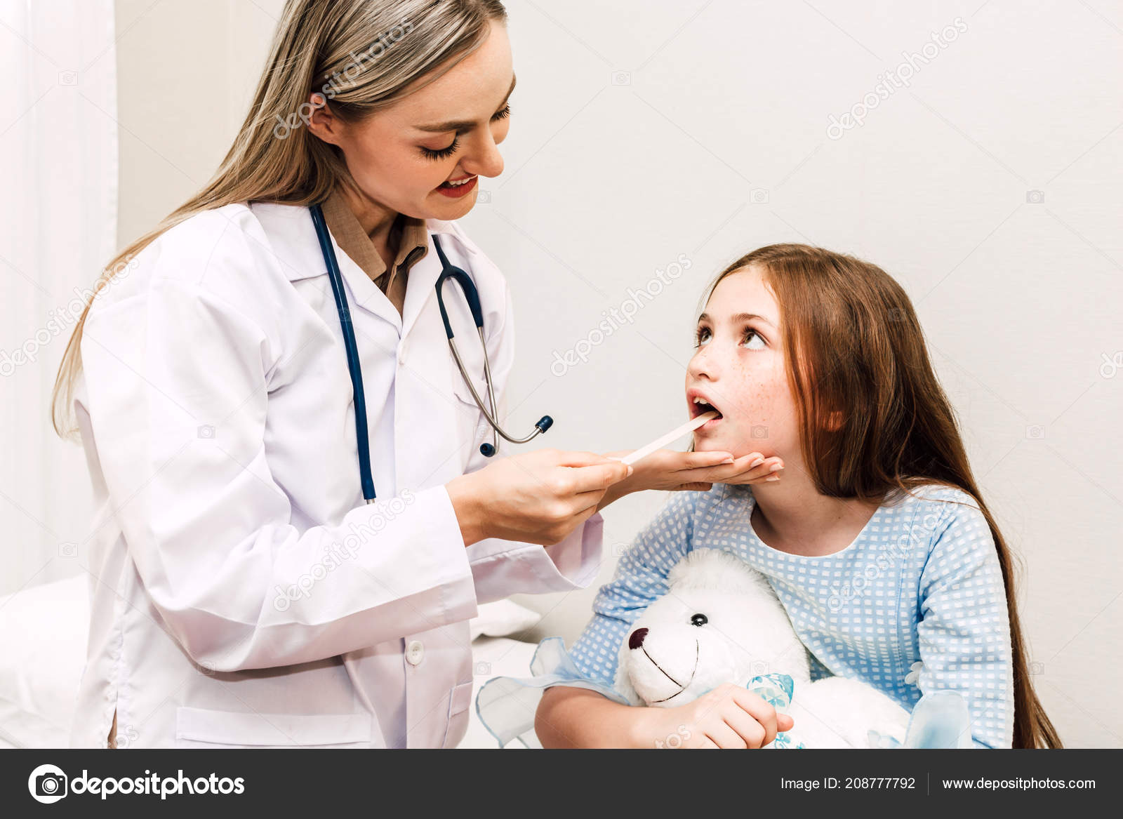 Doctor Checking Examination Mouth Little Girl Child Throat Hospital  Healthcare Stock Photo by ©assumption111 208777792