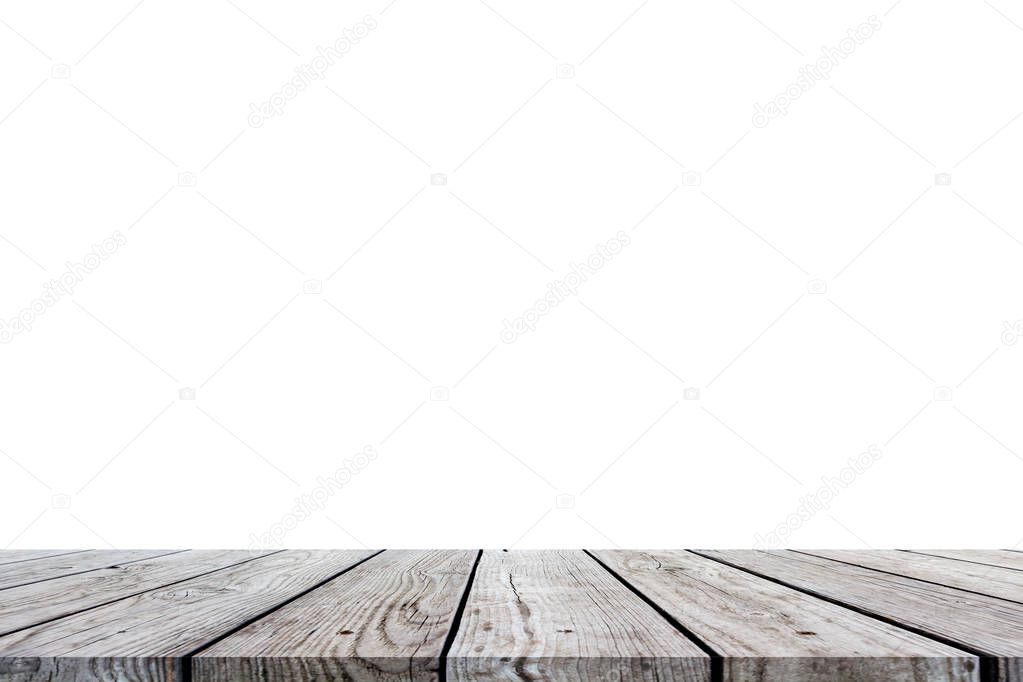 Wood table top for display or montage your products isolated on white background