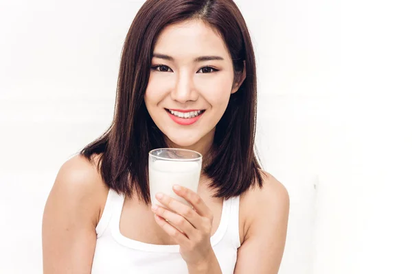 Woman Hands Holding Glass Fresh Milk — Stock Photo, Image