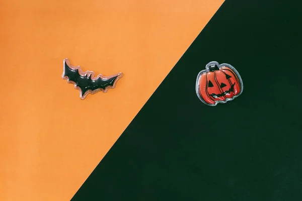 Czarny Nietoperz Dyni Koncepcji Dzień Ozdoba Pomarańczowy Czarny Background Halloween — Zdjęcie stockowe