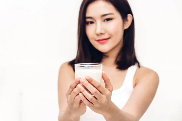 Woman Hands Holding Glass Fresh Milk — Stock Photo, Image