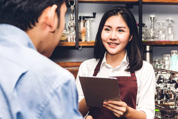 Portrait Woman Small Business Owner Working Counter Bar Cafe Barista — Stock Photo, Image