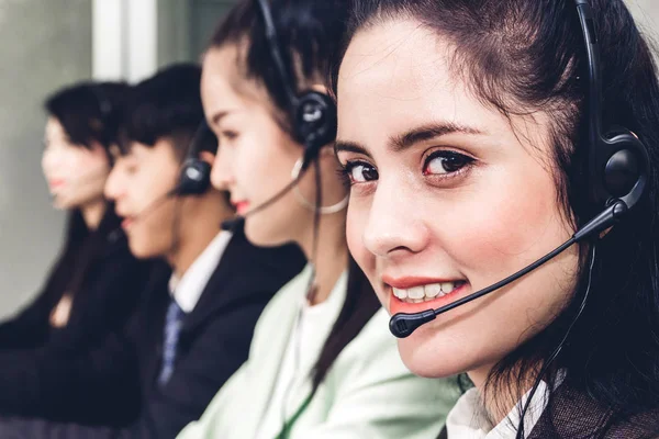 Beautiful Businesswoman Customer Support Services Working Headset Computer Call Center — Stock Photo, Image