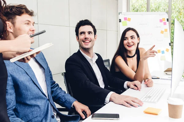 Group Casual Business Discussing Working Laptop Computer Creative Business People — Stock Photo, Image