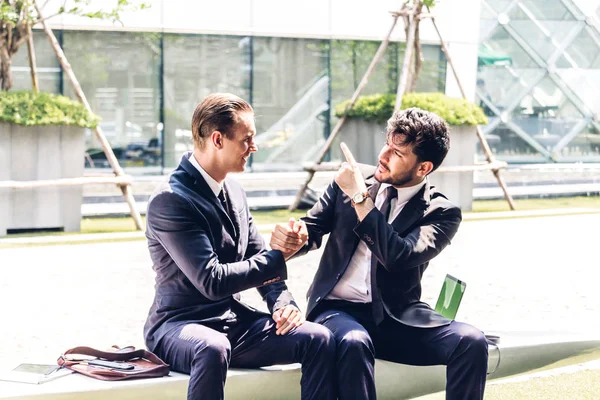 Image two business partners in elegant suit successful handshake — Stock Photo, Image