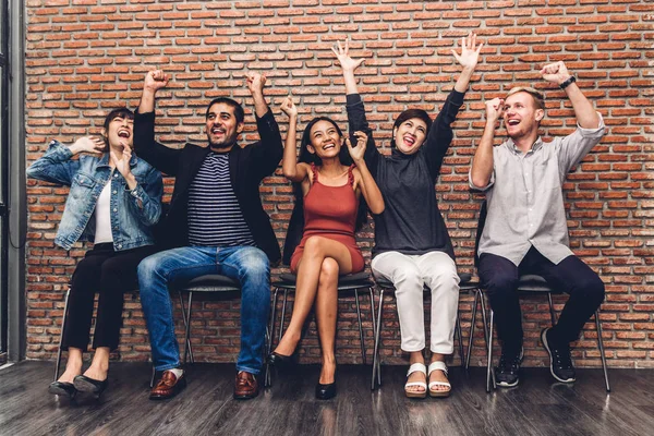 Successful of group of casual business sitting relax celebrating — Stock Photo, Image