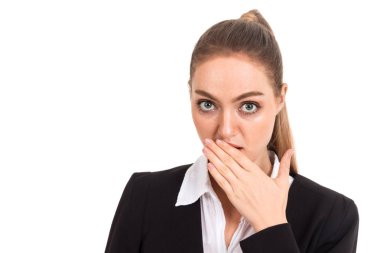 gülümseyen beyaz zemin üzerine izole iş kadın portresi