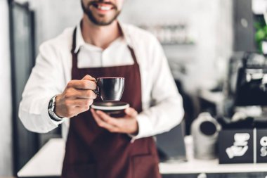 Yakışıklı sakallı barista adam küçük işletme sahibi sm portresi