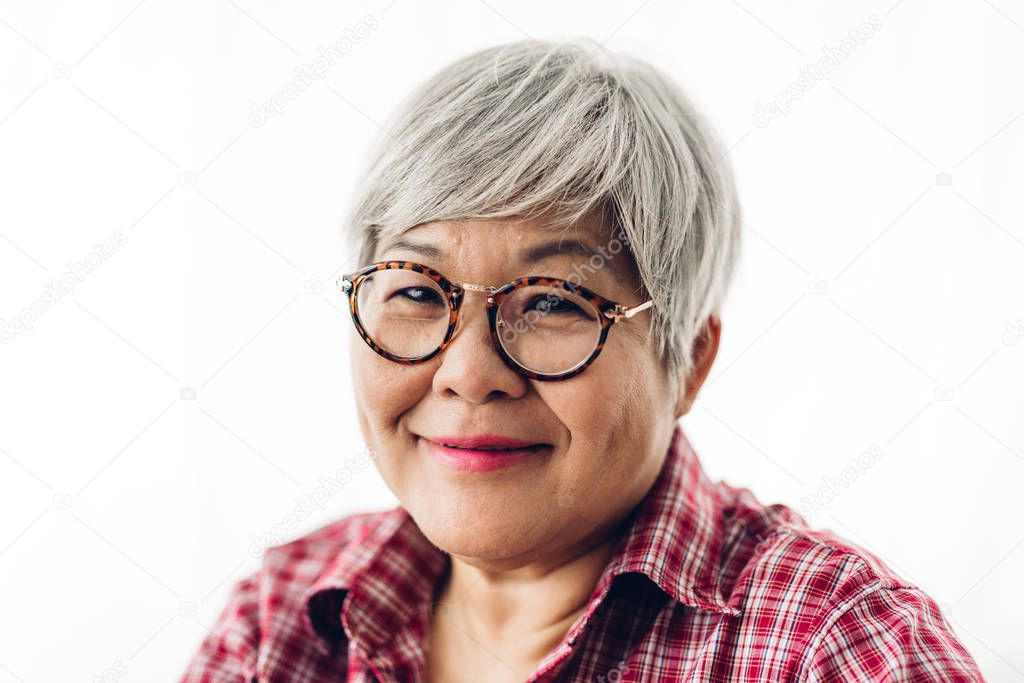 Portrait of happy senior adult elderly asia women smiling and lo