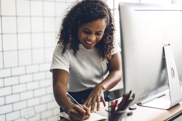 African american black woman working with laptop computer.creati — Stock Photo, Image